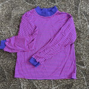 Vtg Long Sleeve New Moves Pullover Stripe Preppy Purple Blue Striped USA